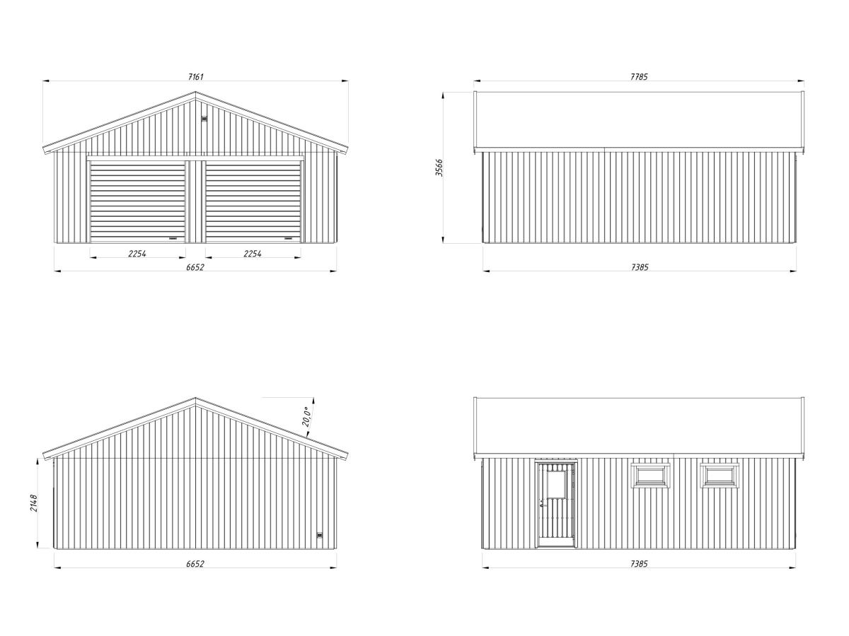 4_Palmako_garage_Andre_44.7_m2_with_sectional_door_4xviews_measures