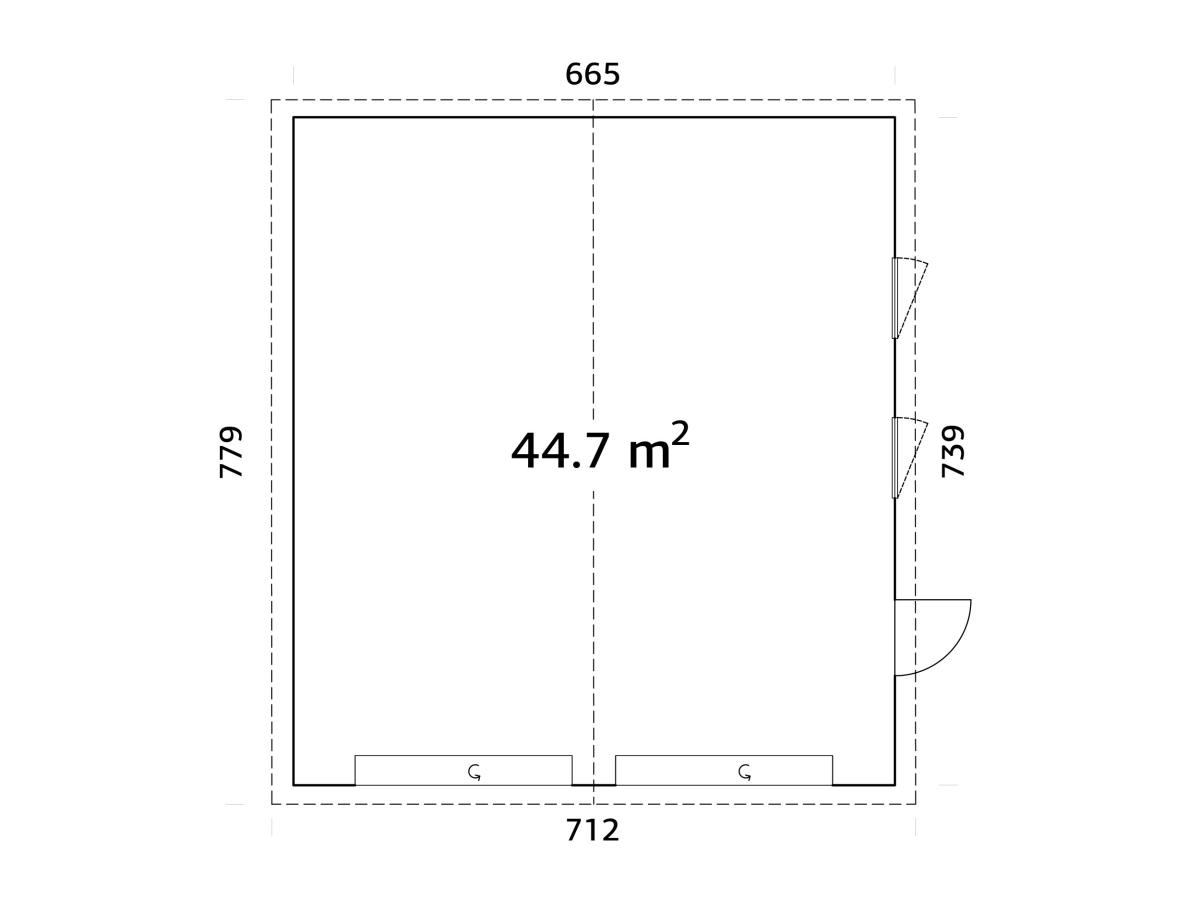 6_Palmako_garage_Andre_44.7_m2_with_sectional_door_measures